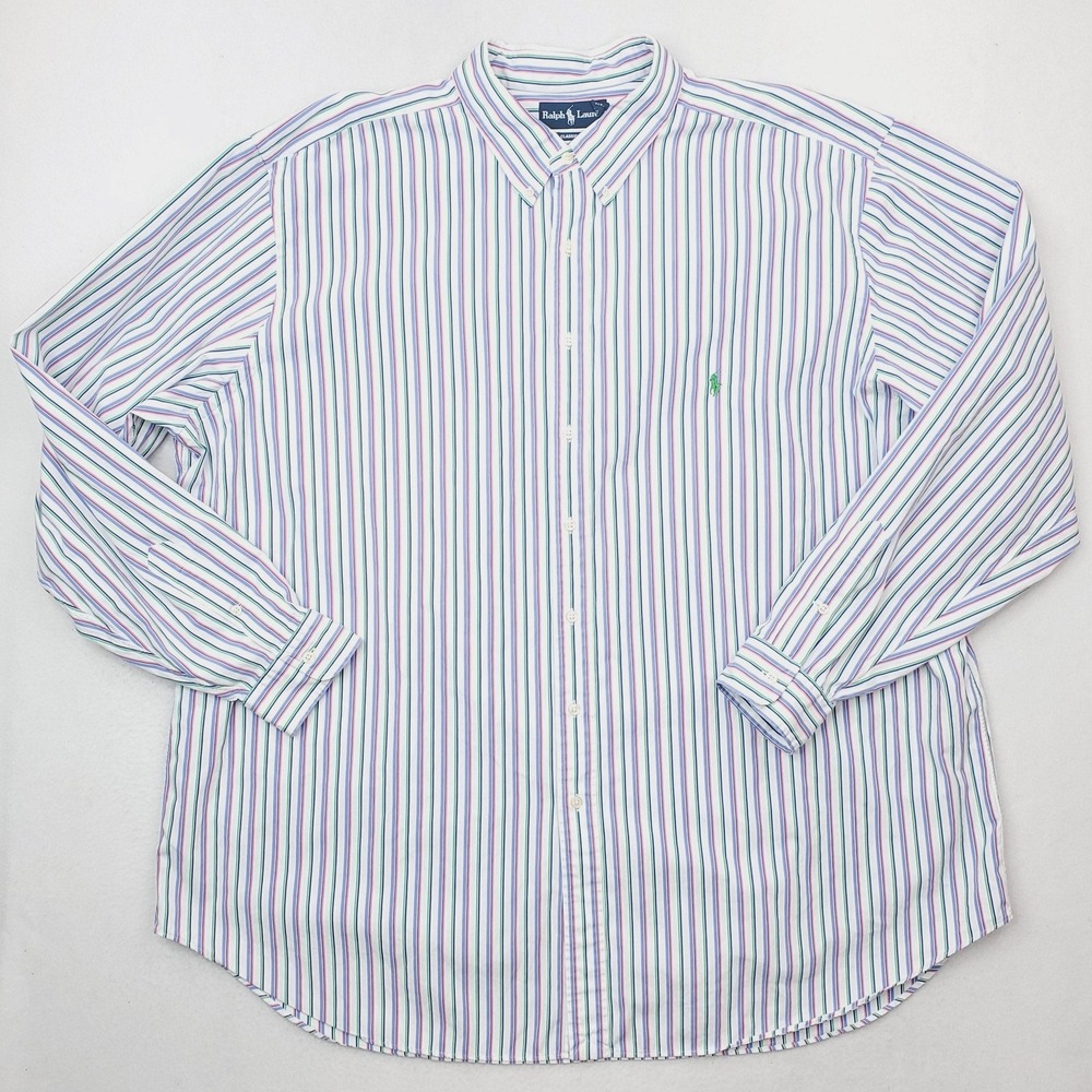 Vintage Ralph Lauren Shirt Men 3XLT White Stripe Classic Button Down Long Sleeve